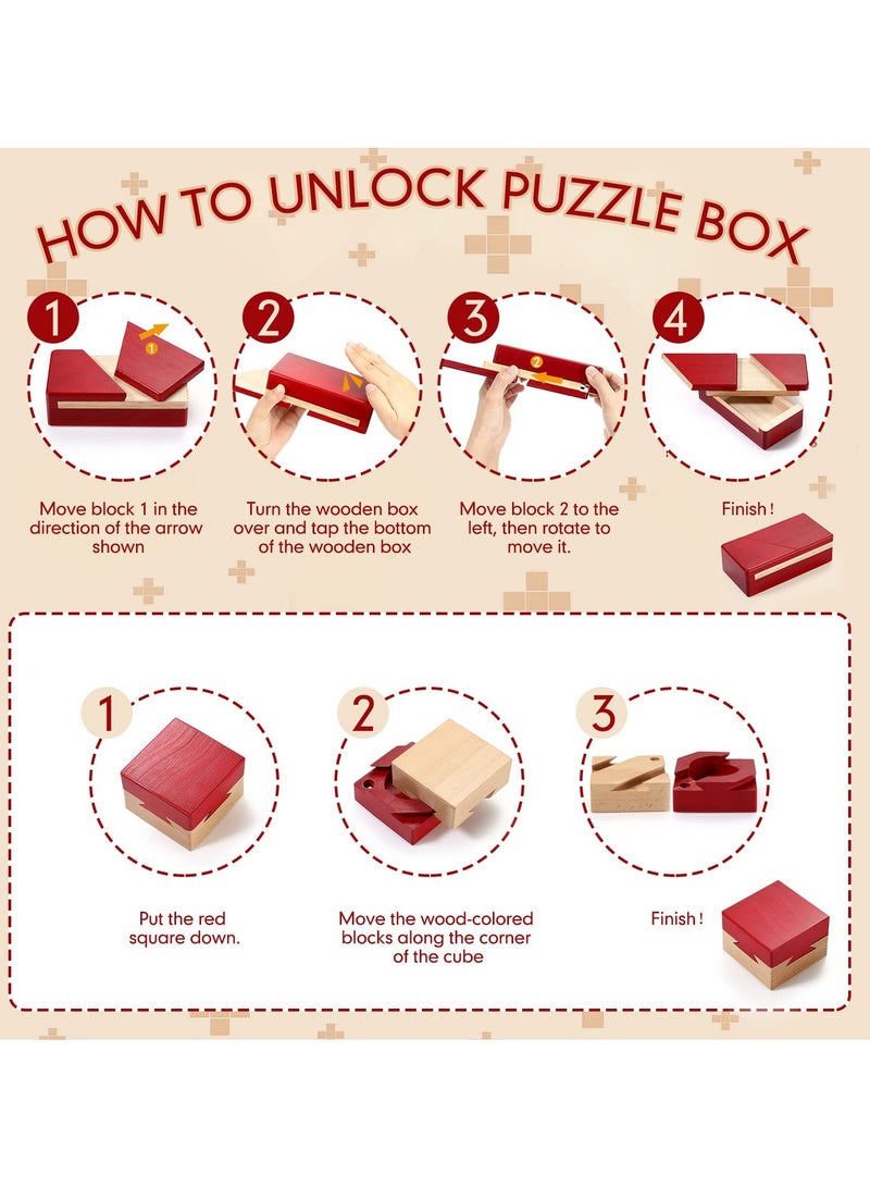 Magic Wooden Puzzle Box, Secret Mechanism Money Box for Adults and Teens (Red, Set of 2) - Image 3